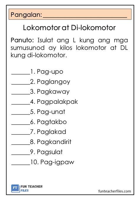 Mga Kilos Lokomotor At Di Lokomotor Worksheets .